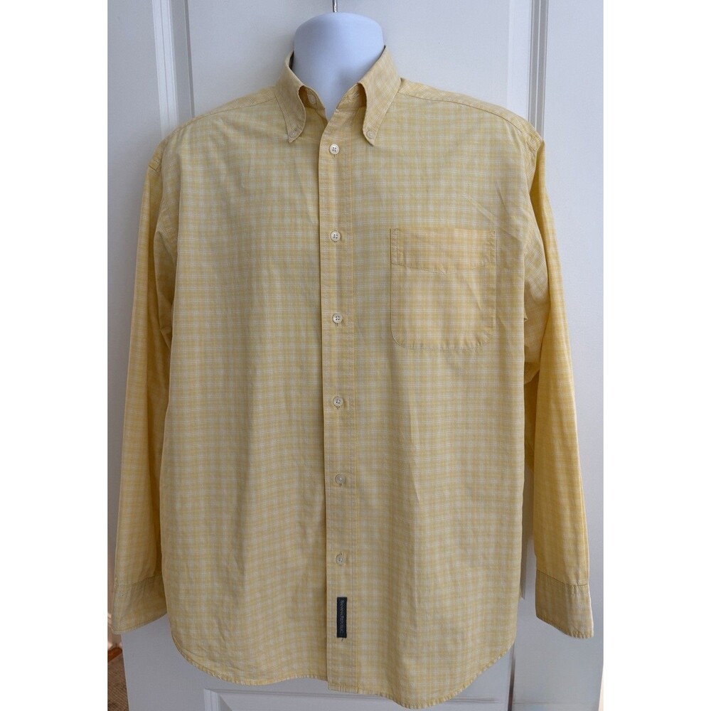Banana Republic Men’s Long Sleeve Cotton Shirt, Yellow Plaid, Med, GUC